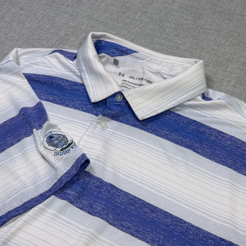 Under Armour Polo Golf Shirt Mens 2XL White Striped The Playoff Polo Performance